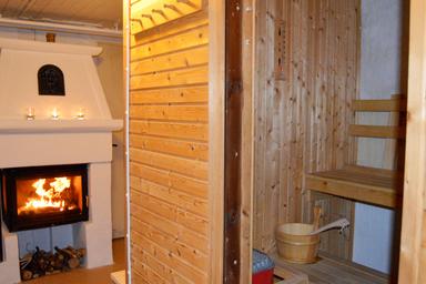 Sauna and fireplace in the wilderness cottage, Malingsbo-Kloten nature reserve.