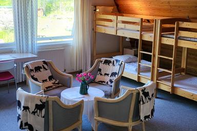 Überblick über das Wolfzimmer im Wilderness Lodge in Schweden. Befindet sich im Naturreservat Malingsbo-Kloten.
